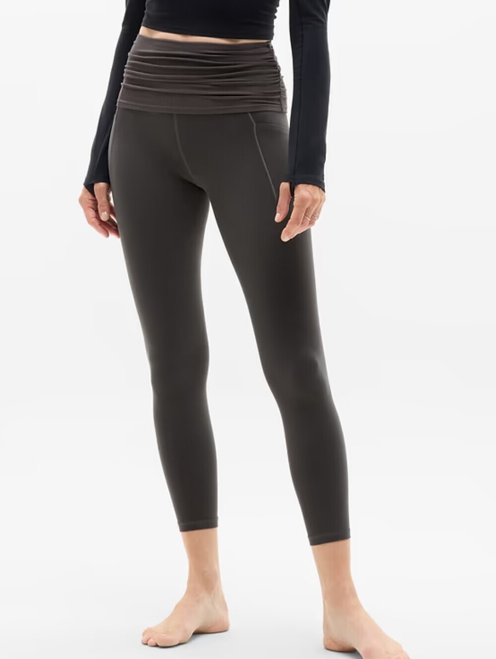Athleta Salutation Stash Capri Fold Over Tight Black Yoga Leggings S Gray EUC